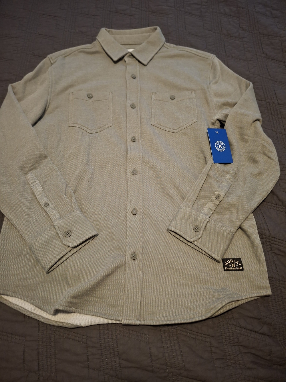 Hurley Men's Long-Sleeve Button-Up Shirt in Lt Green Size M